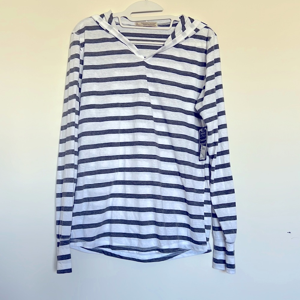 NWT Threads 4 Thought Lightweight Grey Stripe Hoodie Pullover Small